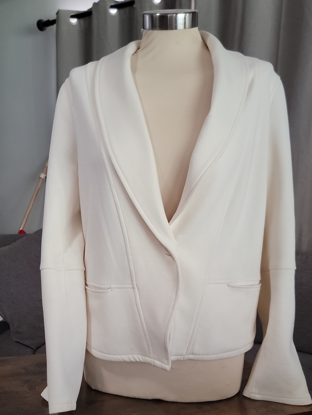 Max Studio Cream Shawl Collar Open Front Jacket